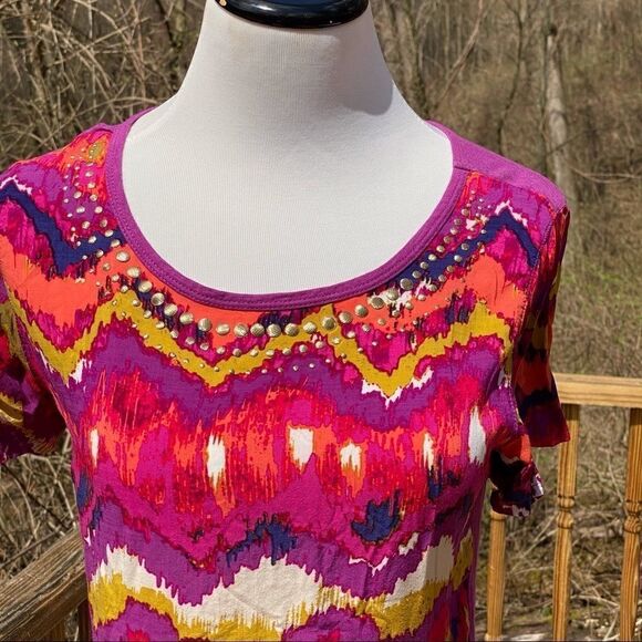 Oleg Cassini Sports Rayon/Cotton Gold Accent Top - Picture 3 of 9